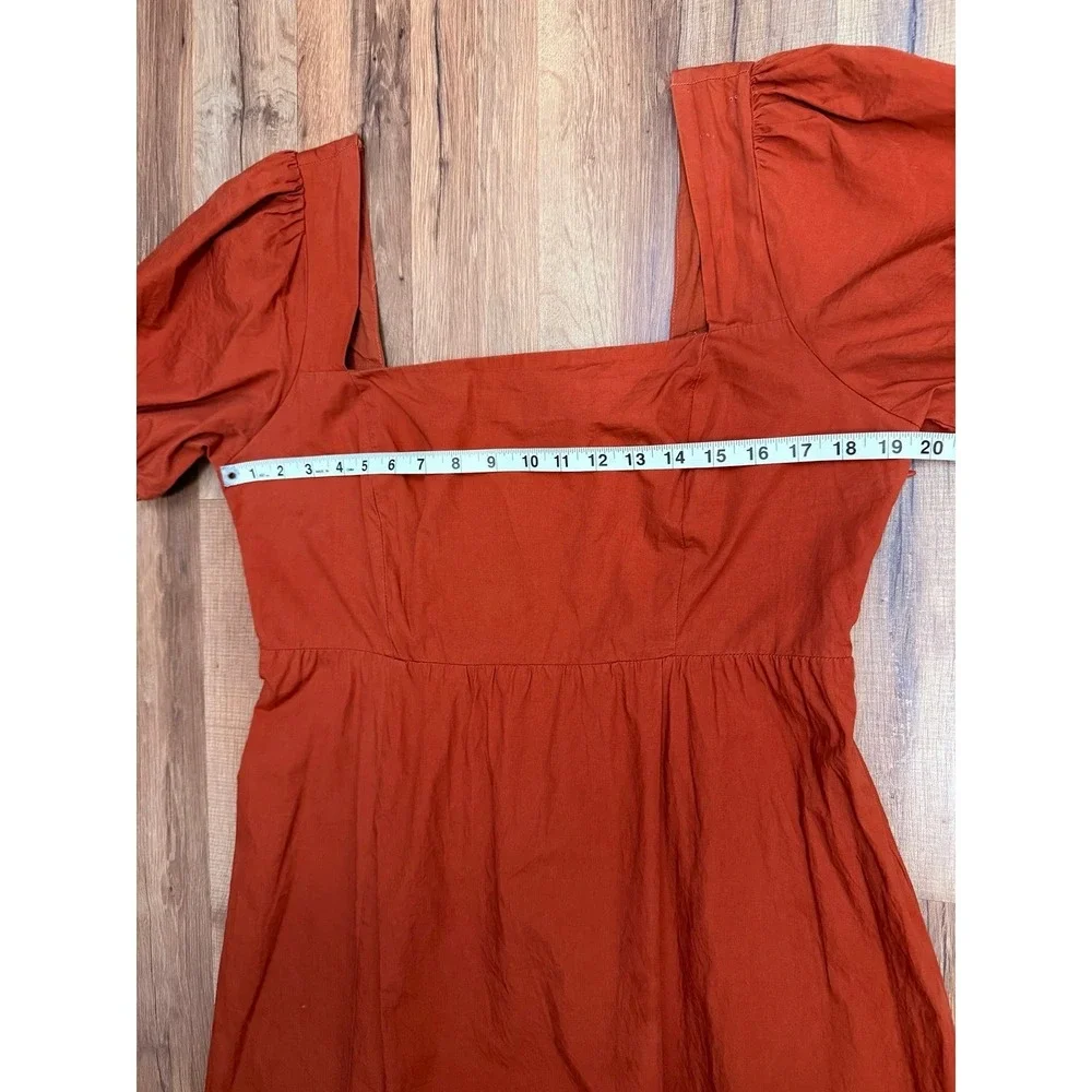ASTR The Label Brick Puff Sleeve Midi Dress‎ Square Neck Tiered Skirt Size L
